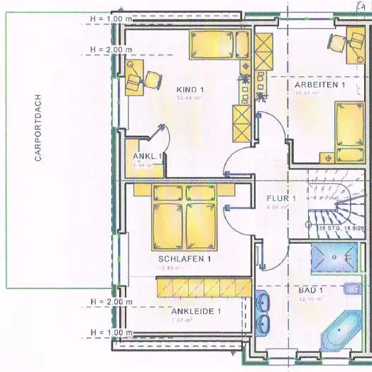 Grundriss 1OG -- Erstbezug: freundliche 5-Zimmer-Doppelhaushälfte mit Garten und Einbauküche in Wolbeck, Münster