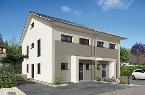 Beispiel - Außenansicht -- allkauf 2x Doppelhaushälfte Newline 7 Fertighaus 240,34m² Nutzfläche; 720m² Grundstück über Makler