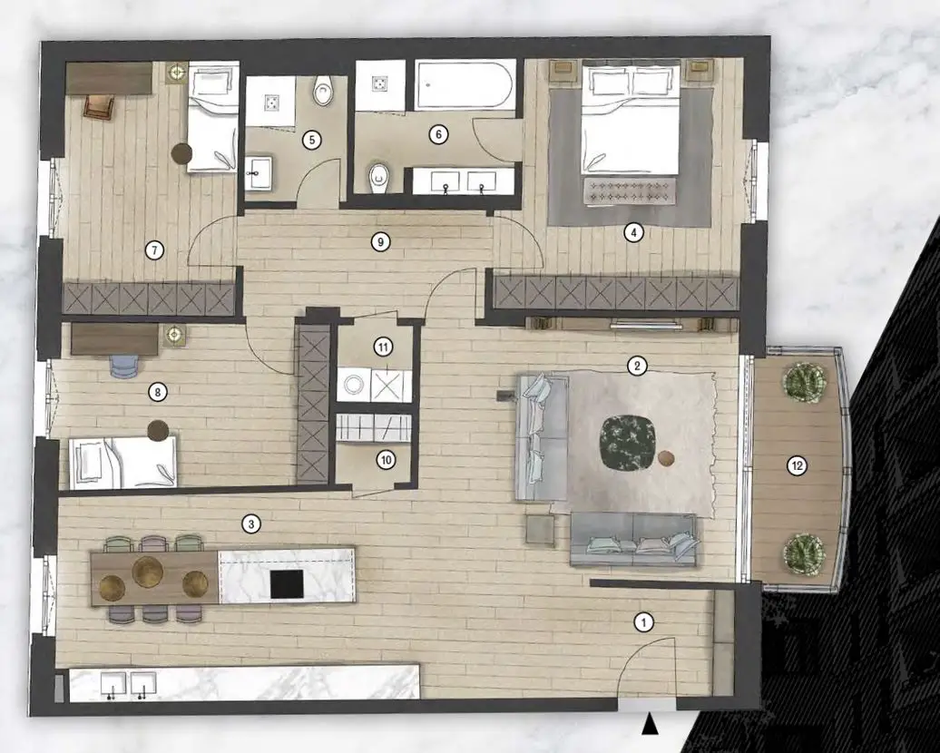 Grundriss -- Neubau-Erstbezug & sofort verfügbar: Stilvolle 4-Zimmer-Wohnung inkl. Einbauküche