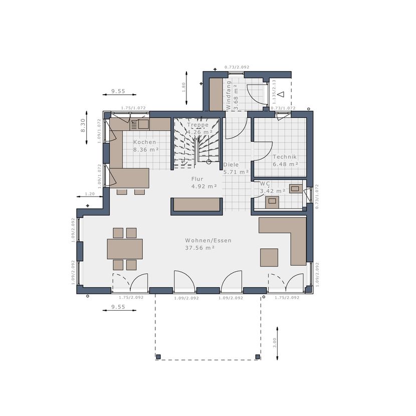 Grundriss Erdgeschoss -- Die perfekte Wohlfühloase – Modernes Einfamilienhaus von Schwabenhaus