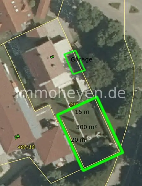 Luftbild markiert -- Kleines Baugrundstück für eine Wohnung in zentrumsnaher Lage von Wangen