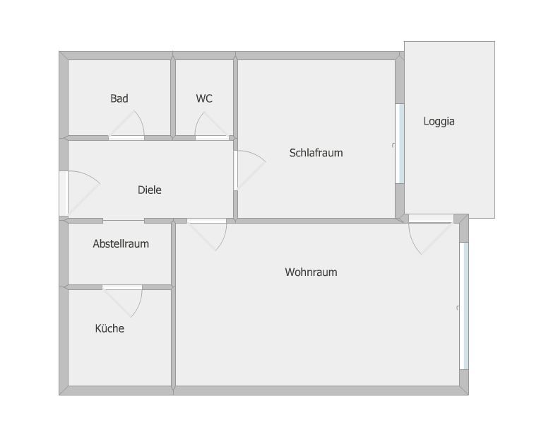 Grundriss_2D -- 2-Zimmer-Wohnung mit Einbauküche und Balkon
