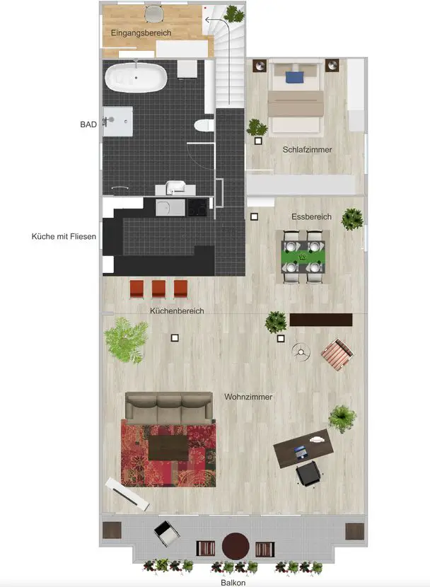 Grundriss -- Modernisierte 2-Zimmer DG-Wohnung mit Loft-Charakter inkl. Balkon und Einbauküche in Tangstedt