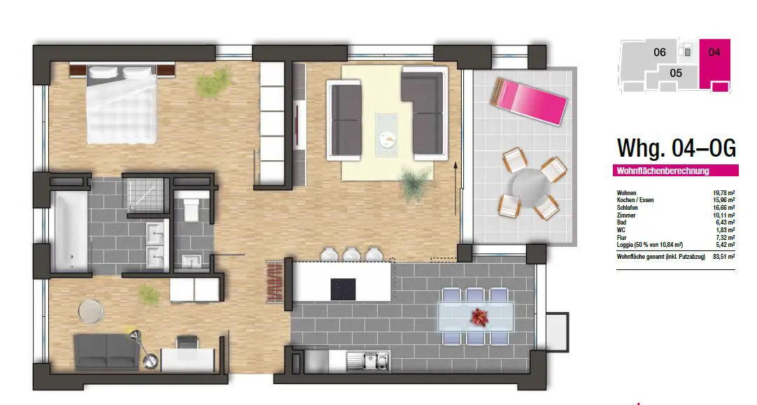 Grundriss -- 3-Zimmer-Wohnung mit Balkon, Einbauküche, Keller und Garage in Asperg, Zweitbezug