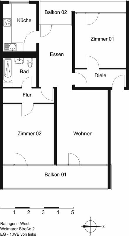 Grundriss -- Erstbezug nach Modernisierung! 3 Raum Whg mit Balkon Terrasse und Garten