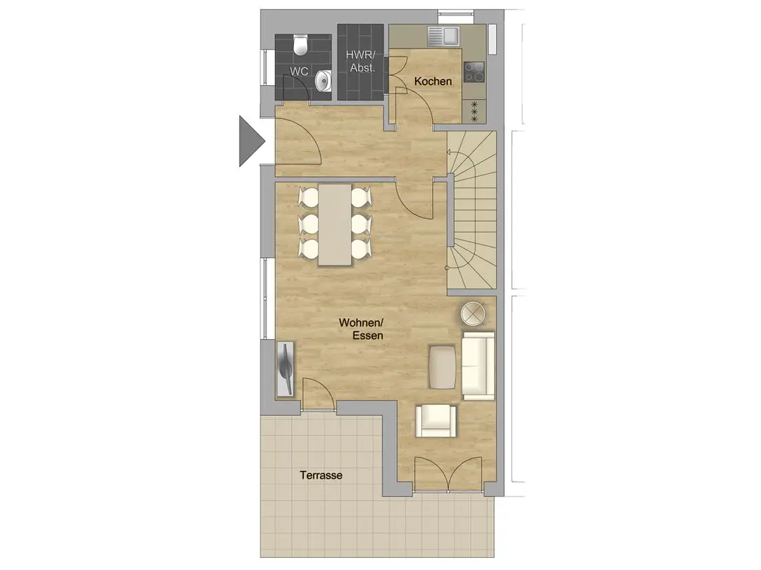 Grundriss EG -- Familienfreundliche Doppelhaushälfte mit Dachterrasse und Garten in zukunftsorientierter Lage