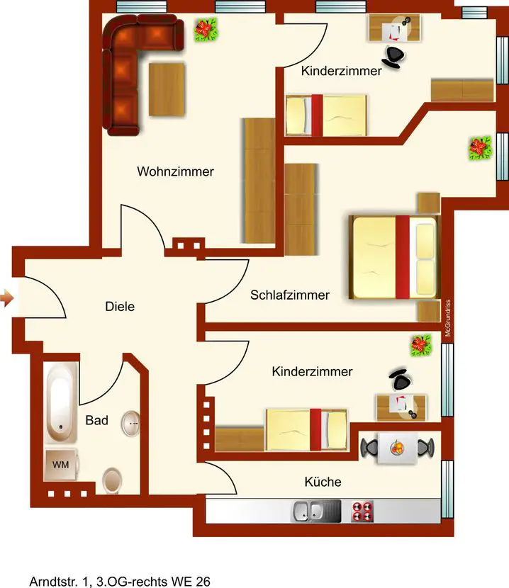 Grundriss -- Hell - praktisch - kompakt - gut geschnittene Wohnung in guter Südstadtlage!