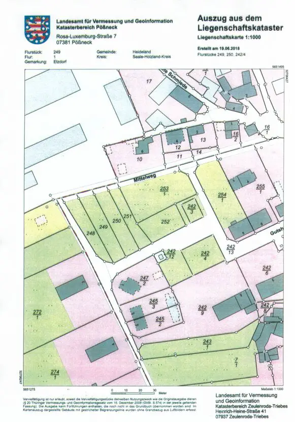 Flurkarte Etzdorf -- Idyllisch gelegenes Baugrundstück 25 km nordöstlich von Jena zu verkaufen