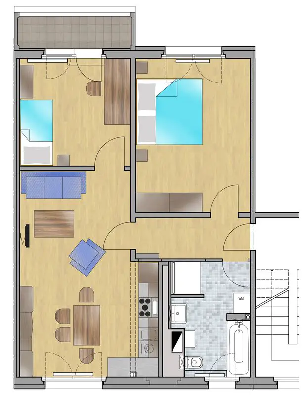 Grundriss 3-Raum_klein -- TOP 3-Raum-Wohnung mit Balkon in Klingenberg – Erstbezug nach Sanierung