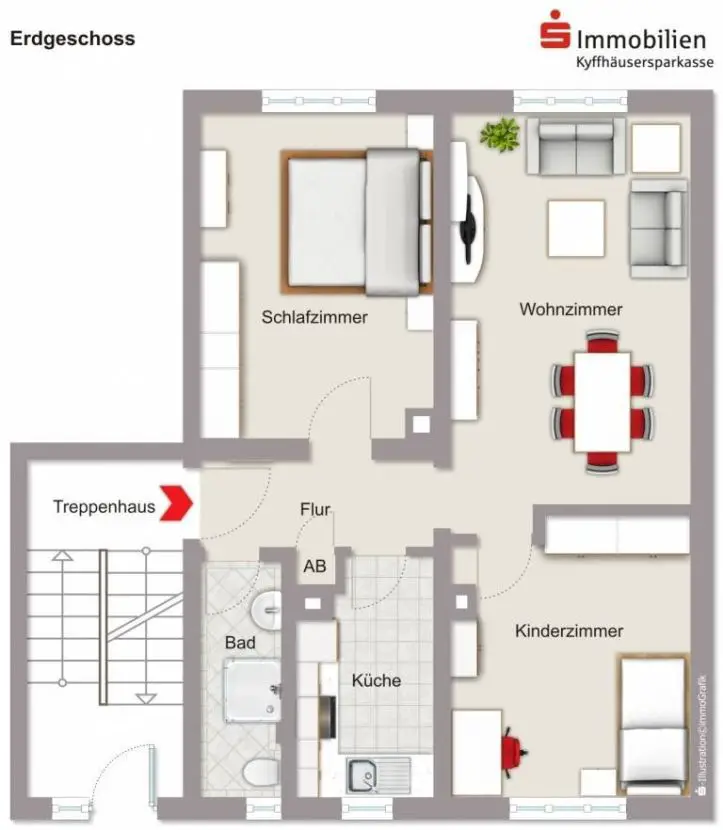 grundriss -- Günstige 3-Zimmer-Erdgeschosswohnung mit EBK in Bendeleben
