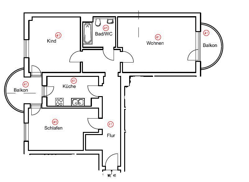 Grundriss -- Neuwertige 3-Zimmer-Wohnung mit Balkon und Einbauküche in Oberschöneweide (Köpenick), Berlin