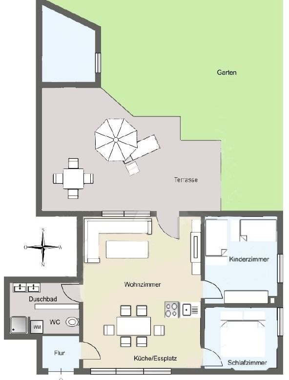 Grundriss -- Erstbezug nach Sanierung: schöne 3-Zimmer-Wohnung mit Einbauküche, Terrasse und Graten in Juist