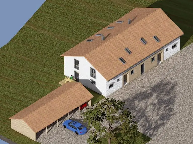 Luftbild -- projektierter Neubau - KfW 55 - 1 Doppelhaushälfte noch frei