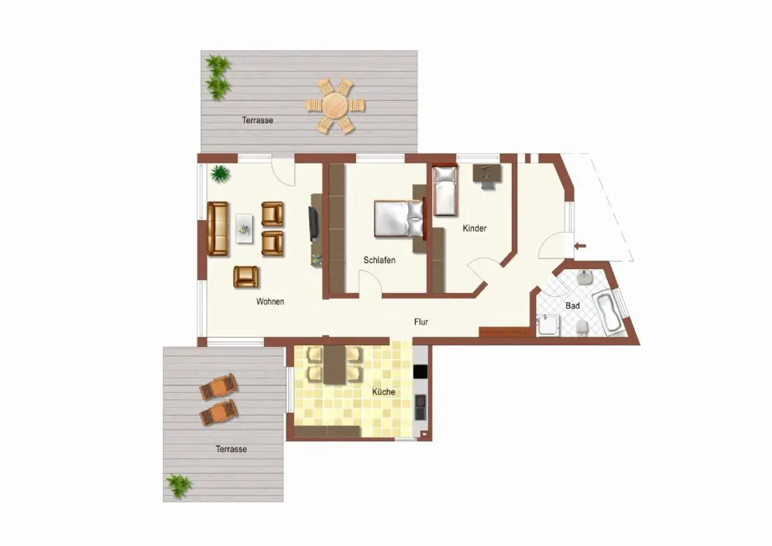 Grundriss -- Erstklassige 3 Zimmer Wohnung mit 2 Terrassen