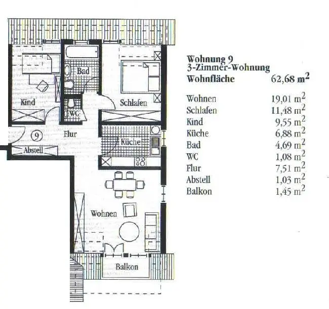 Grundriss analog WE 7 -- Ruhiges Dachgeschoss-Maisonette, Südbalkon + Einbauküche + Kfz-Stellplatz. Provisionsfrei!