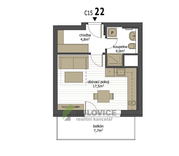 Prodej bytu 1+kk 29 m², Armádní, Milovice - Mladá