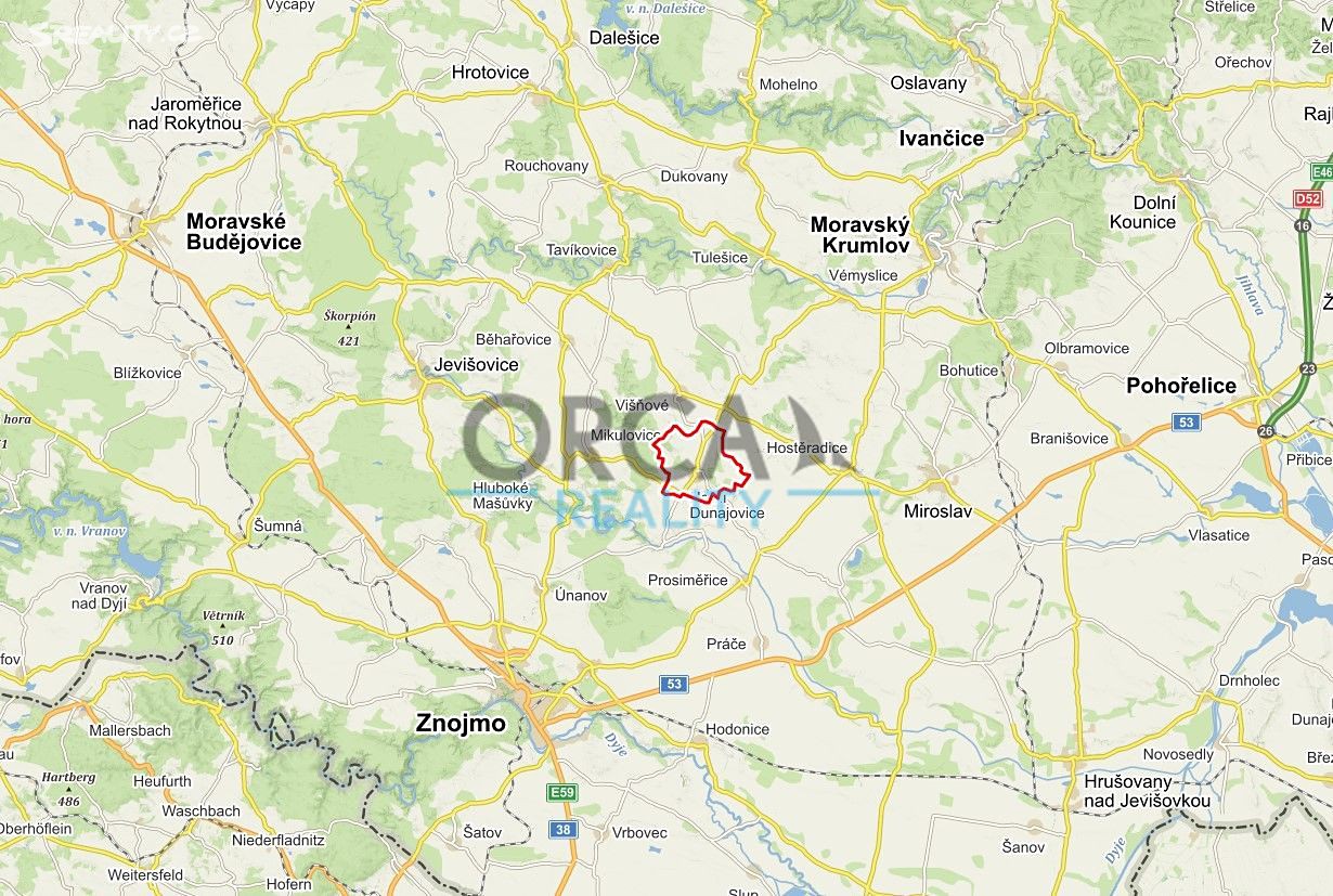 Prodej  pozemku 390 m², Horní Dunajovice, okres Znojmo