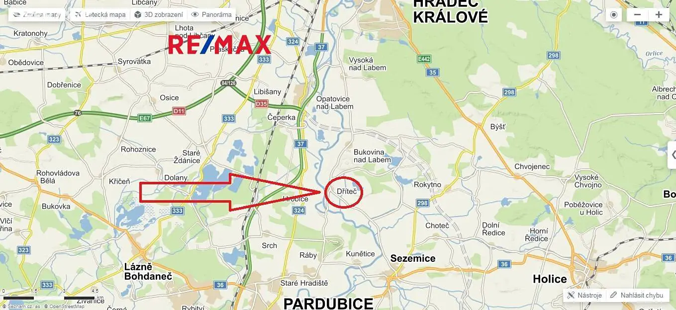 Prodej  stavebního pozemku 6 004 m², Dříteč, okres Pardubice