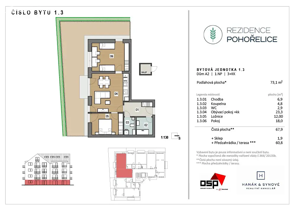 Prodej bytu 3+kk 73 m², U Kasáren, Pohořelice