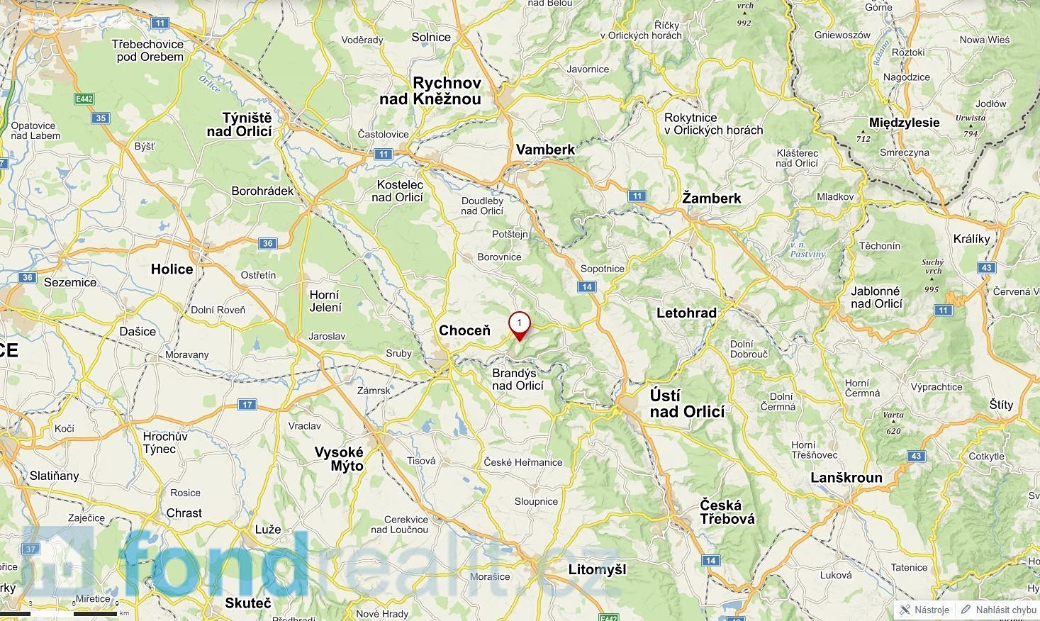 Prodej  pozemku 2 824 m², Brandýs nad Orlicí, okres Ústí nad Orlicí