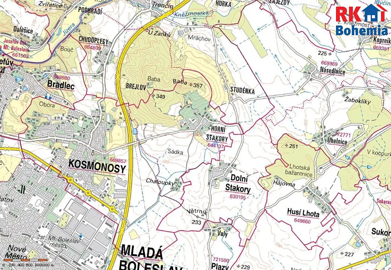 Prodej  pole 4 430 m², Kosmonosy - Horní Stakory, okres Mladá Boleslav