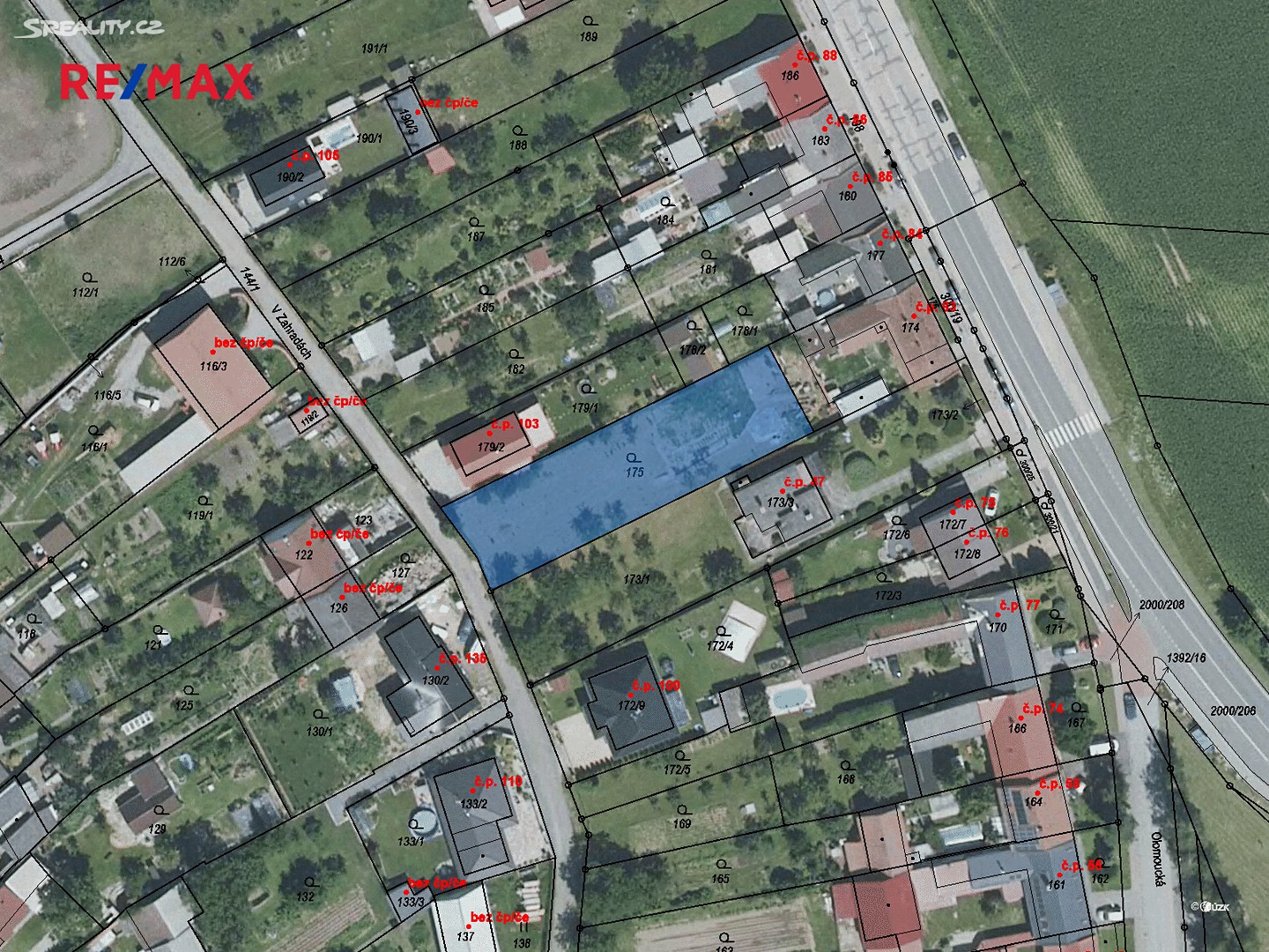 Prodej  stavebního pozemku 1 087 m², Velký Týnec, okres Olomouc