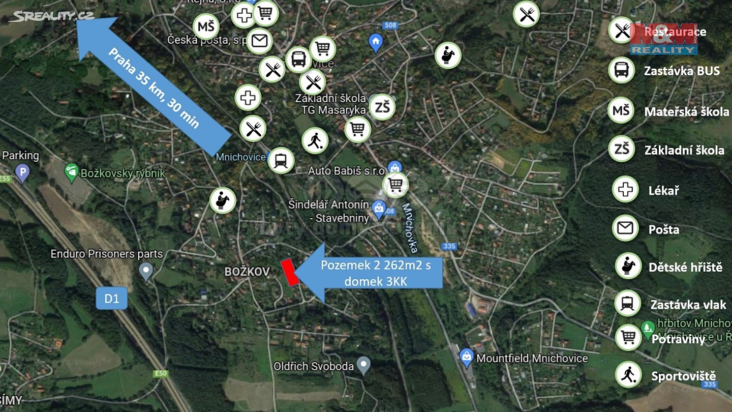 Prodej  stavebního pozemku 2 262 m², Skuhrovecká, Mnichovice - Božkov