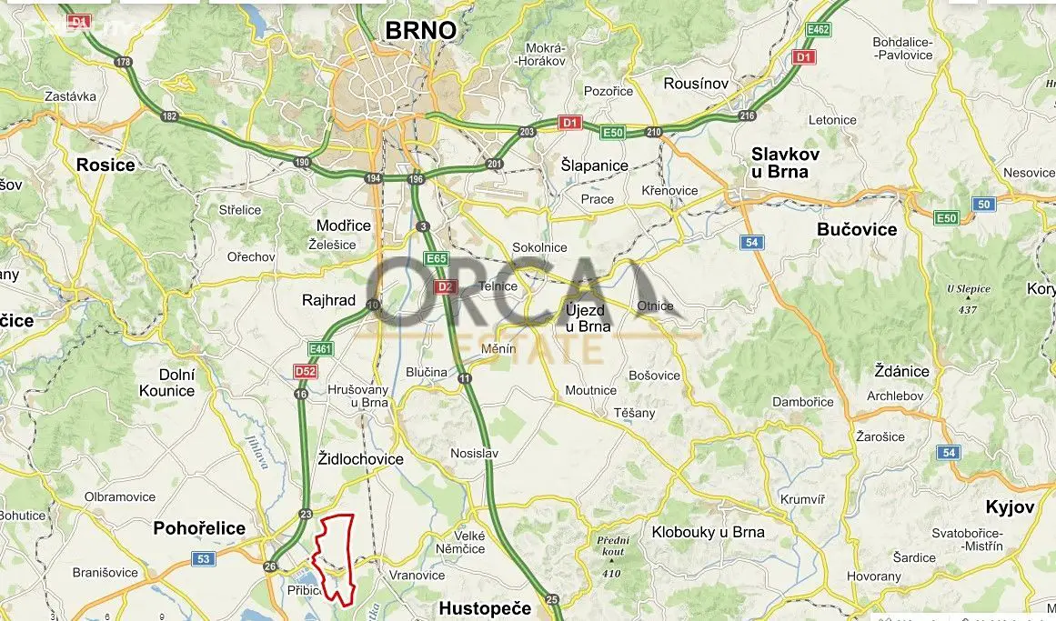 Prodej  pole 9 267 m², Přibice, okres Brno-venkov