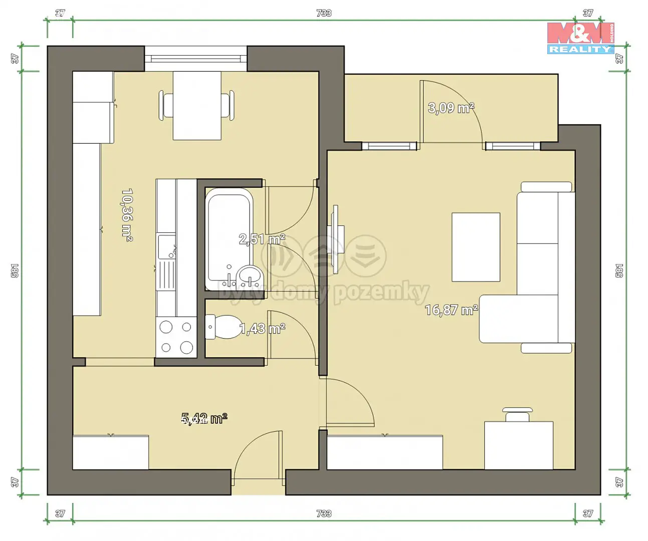 Pronájem bytu 1+1 45 m², Rozvoj, Klatovy - Klatovy V