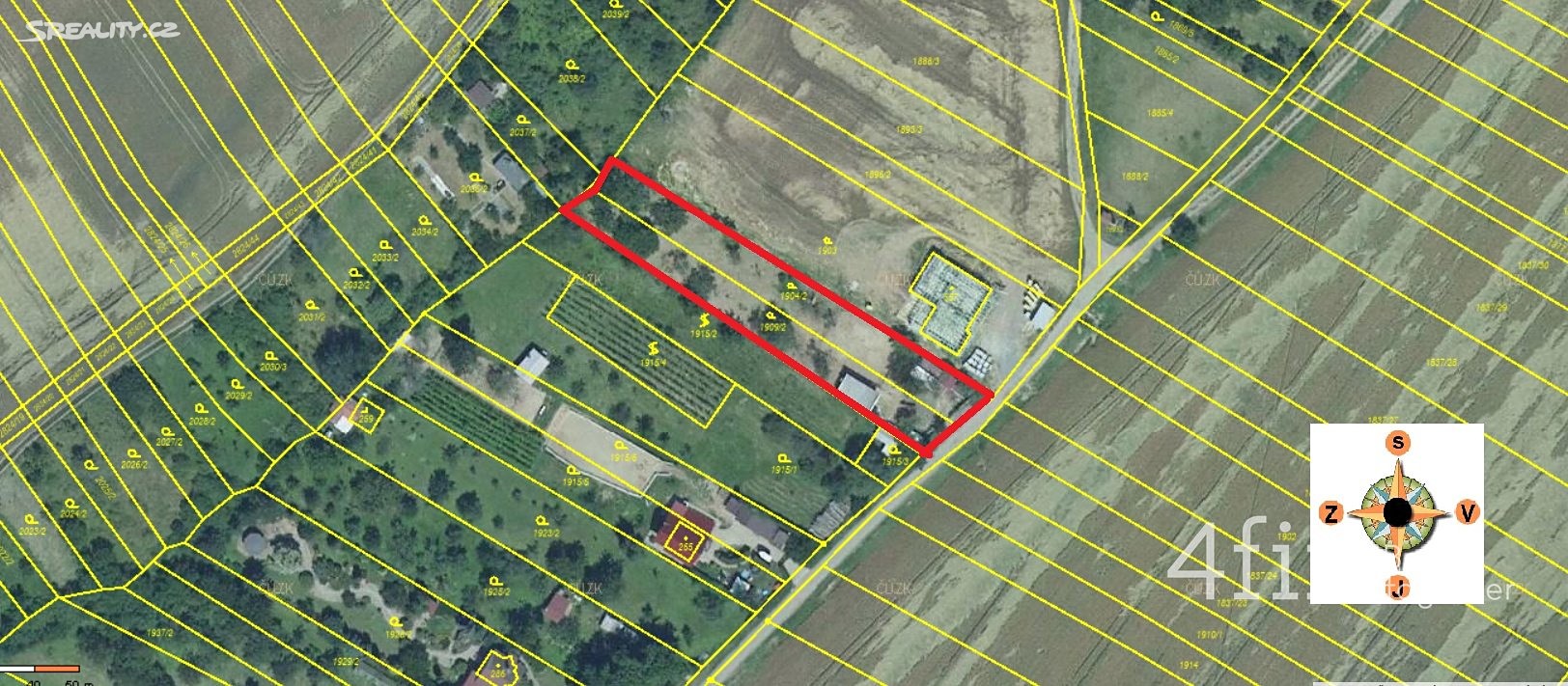 Prodej  stavebního pozemku 1 718 m², Drysice, okres Vyškov