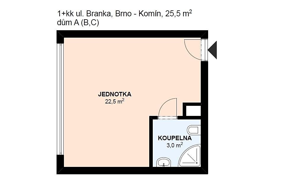 Pronájem bytu 1+kk 25 m², Branka, Brno - Komín