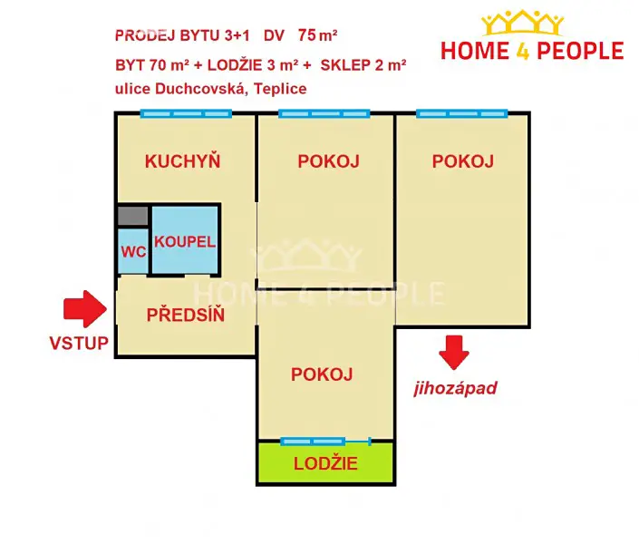 Prodej bytu 3+1 75 m², Duchcovská, Teplice - Řetenice