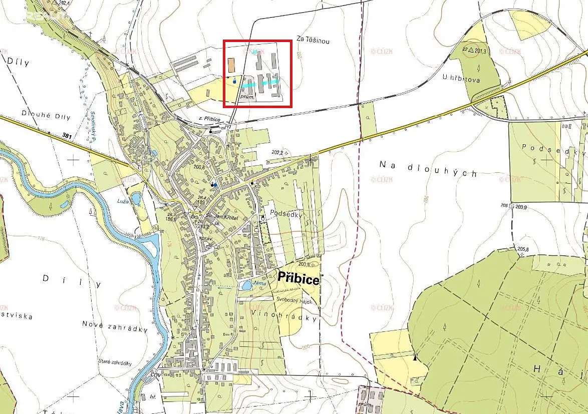 Prodej  komerčního pozemku 1 503 m², Přibice, okres Brno-venkov
