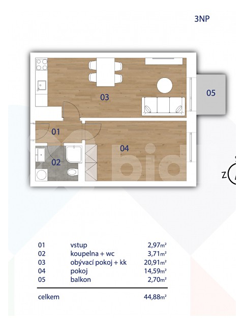 Prodej bytu 2+kk 45 m², Hodějovského, Benešov
