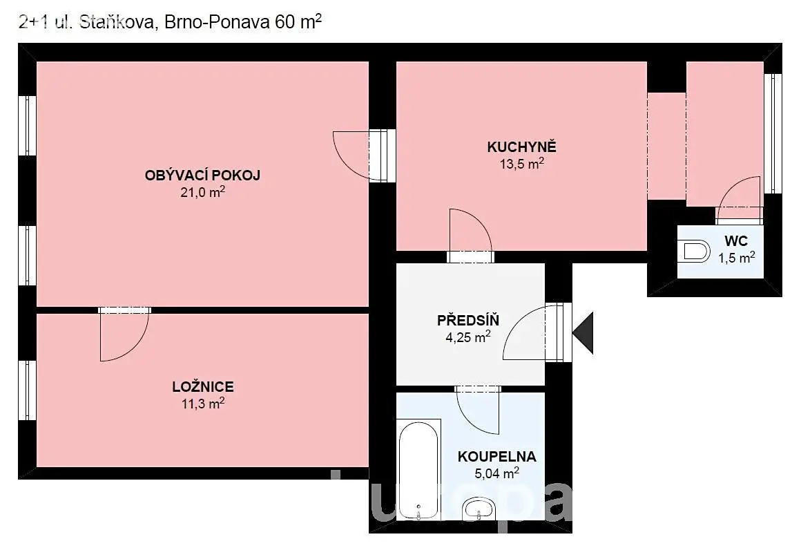 Pronájem bytu 2+1 60 m², Staňkova, Brno - Ponava
