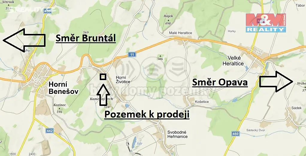 Prodej  stavebního pozemku 2 878 m², Horní Životice, okres Bruntál