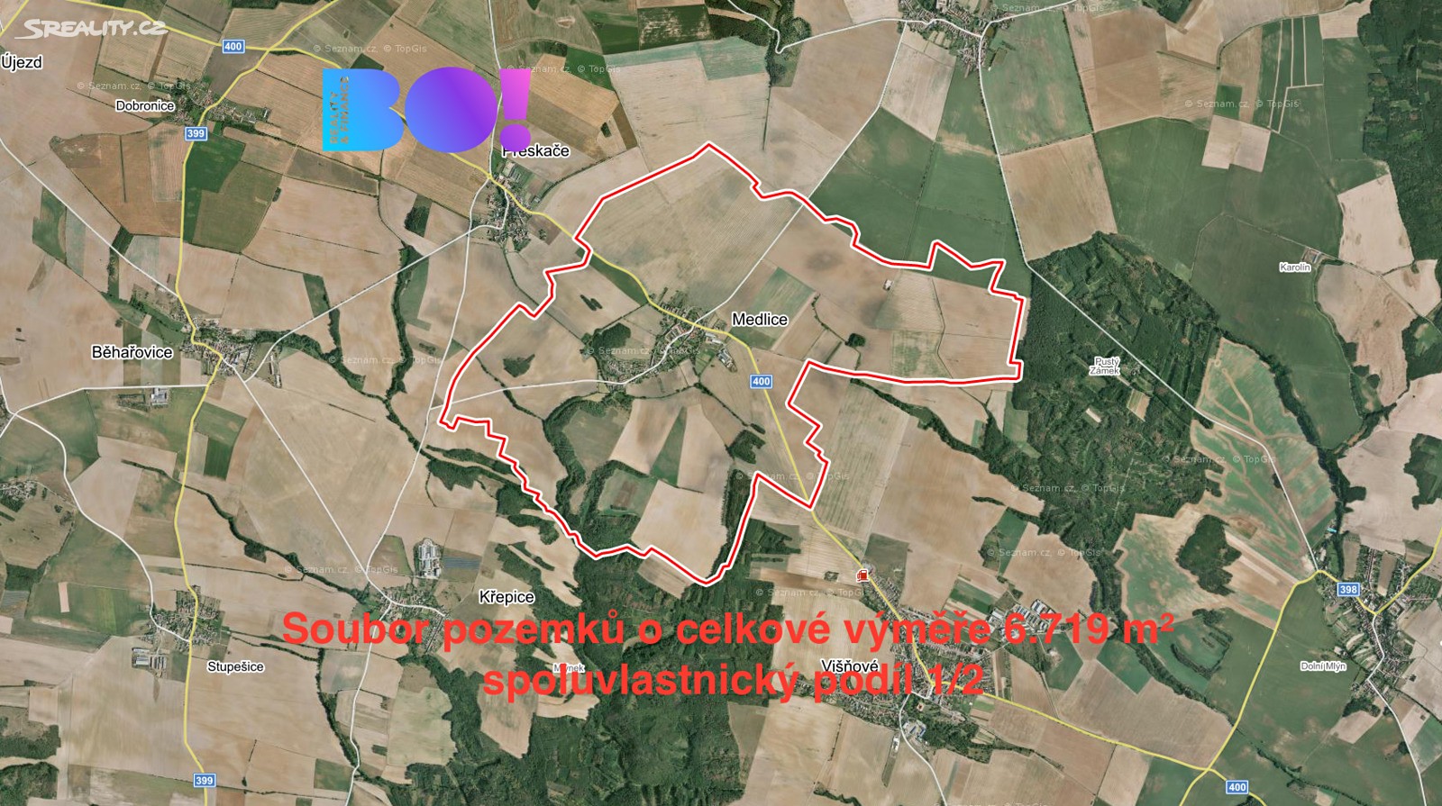 Prodej  pole 3 360 m², Medlice, okres Znojmo