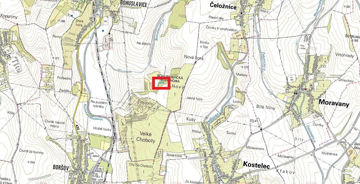 Prodej  lesa 875 m², Kyjov - Bohuslavice, okres Hodonín