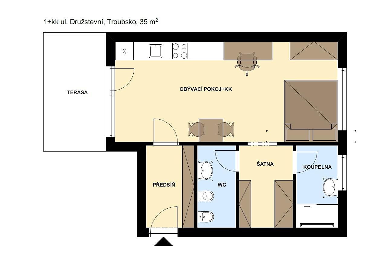 Pronájem bytu 1+kk 35 m², Družstevní, Troubsko