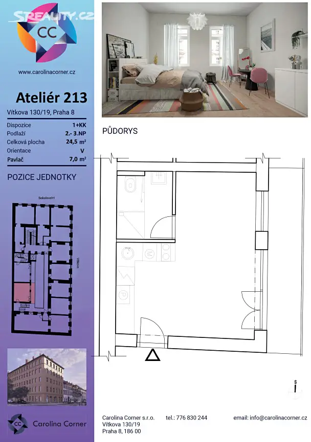 Prodej bytu 1+kk 24 m², Vítkova, Praha 8 - Karlín