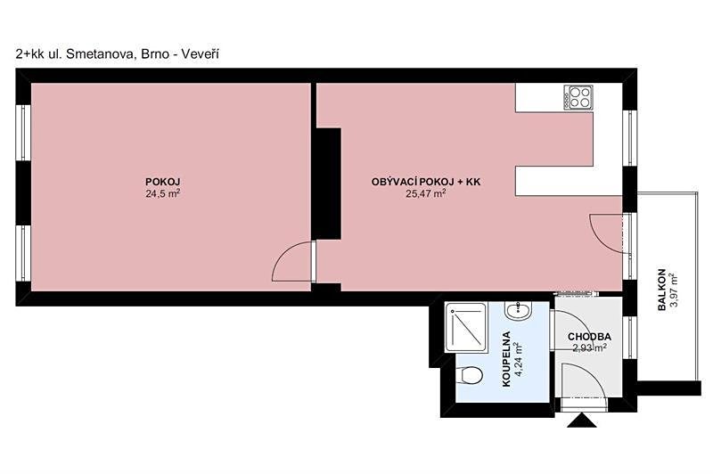 Pronájem bytu 2+kk 57 m², Smetanova, Brno - Veveří