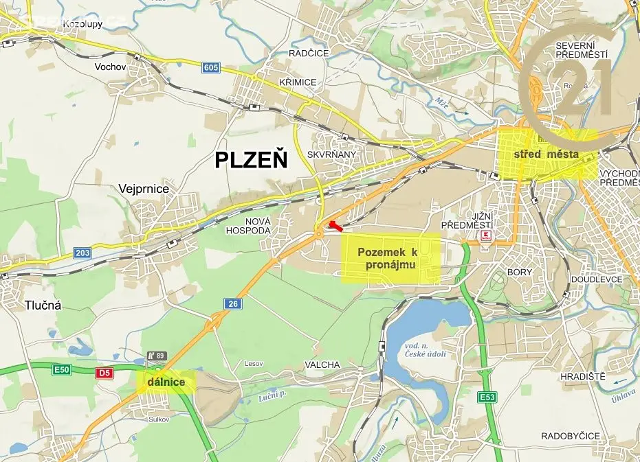 Pronájem  komerčního pozemku 5 000 m², Domažlická, Plzeň - Skvrňany
