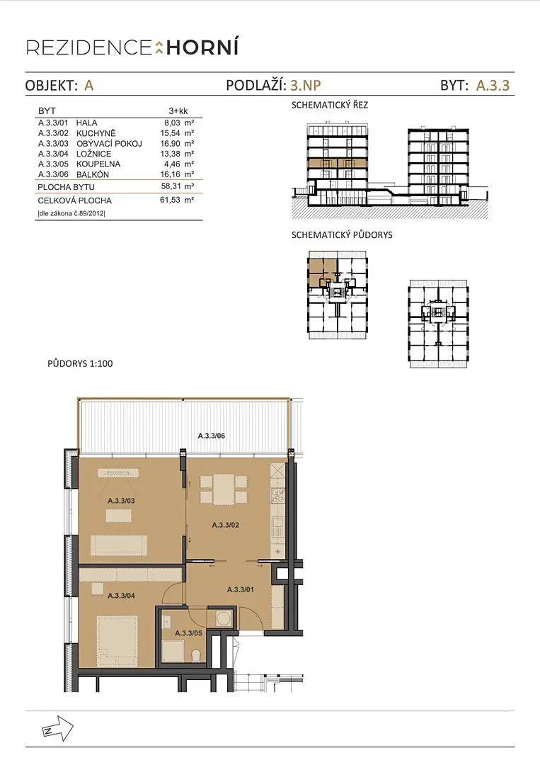 Prodej bytu 3+kk 62 m², Horní, Brno - Štýřice