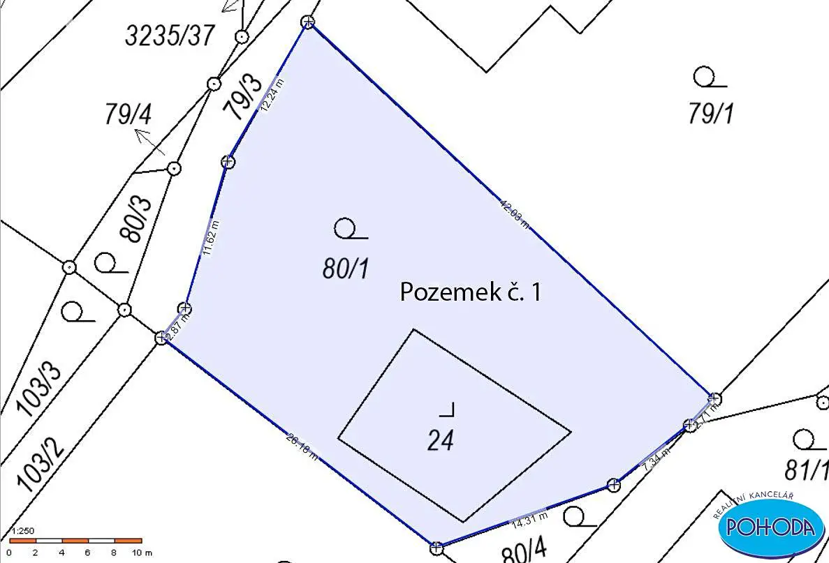Prodej  stavebního pozemku 862 m², Výprachtice, okres Ústí nad Orlicí