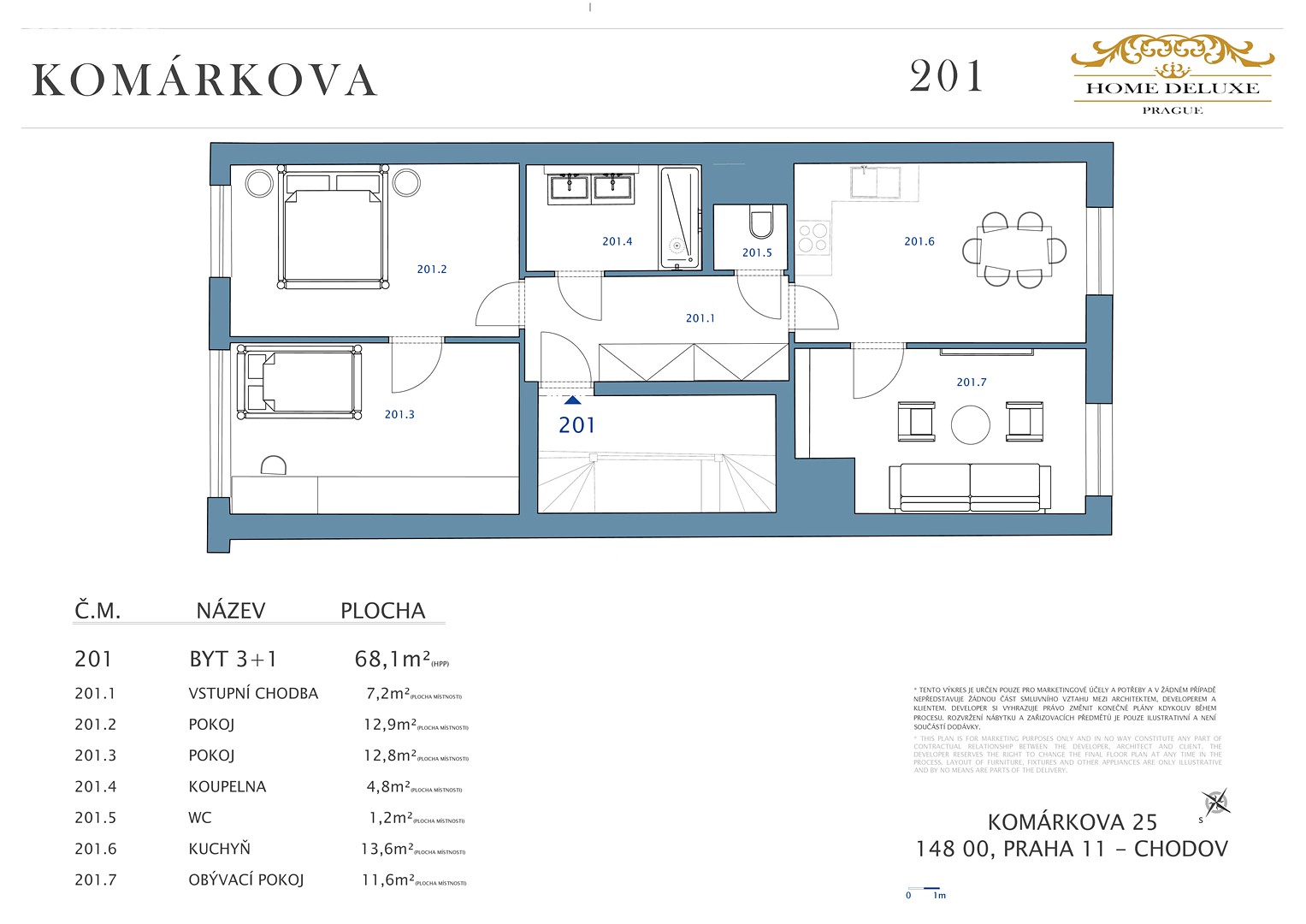 Prodej bytu 3+1 68 m², Komárkova, Praha 4 - Chodov