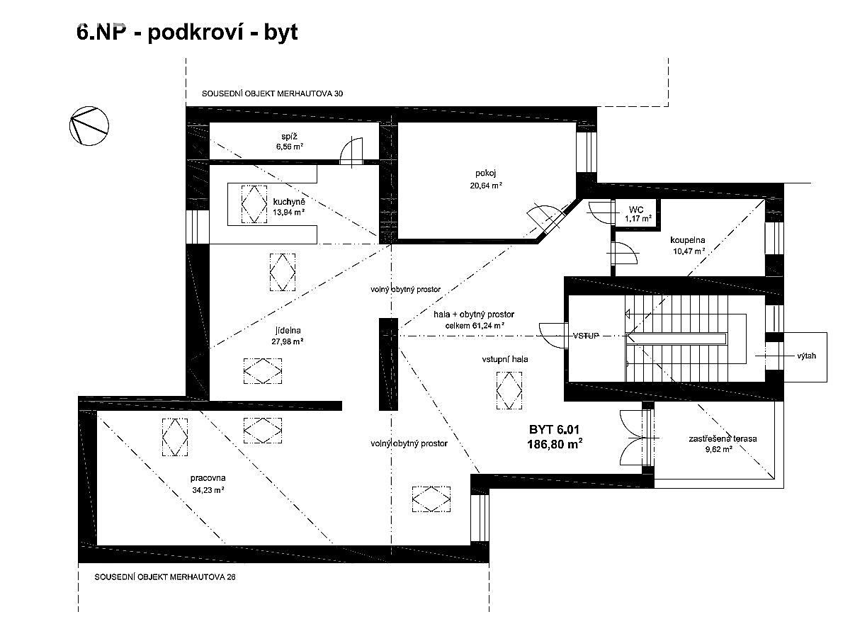 Pronájem bytu 4+kk 201 m², Merhautova, Brno - Brno-sever
