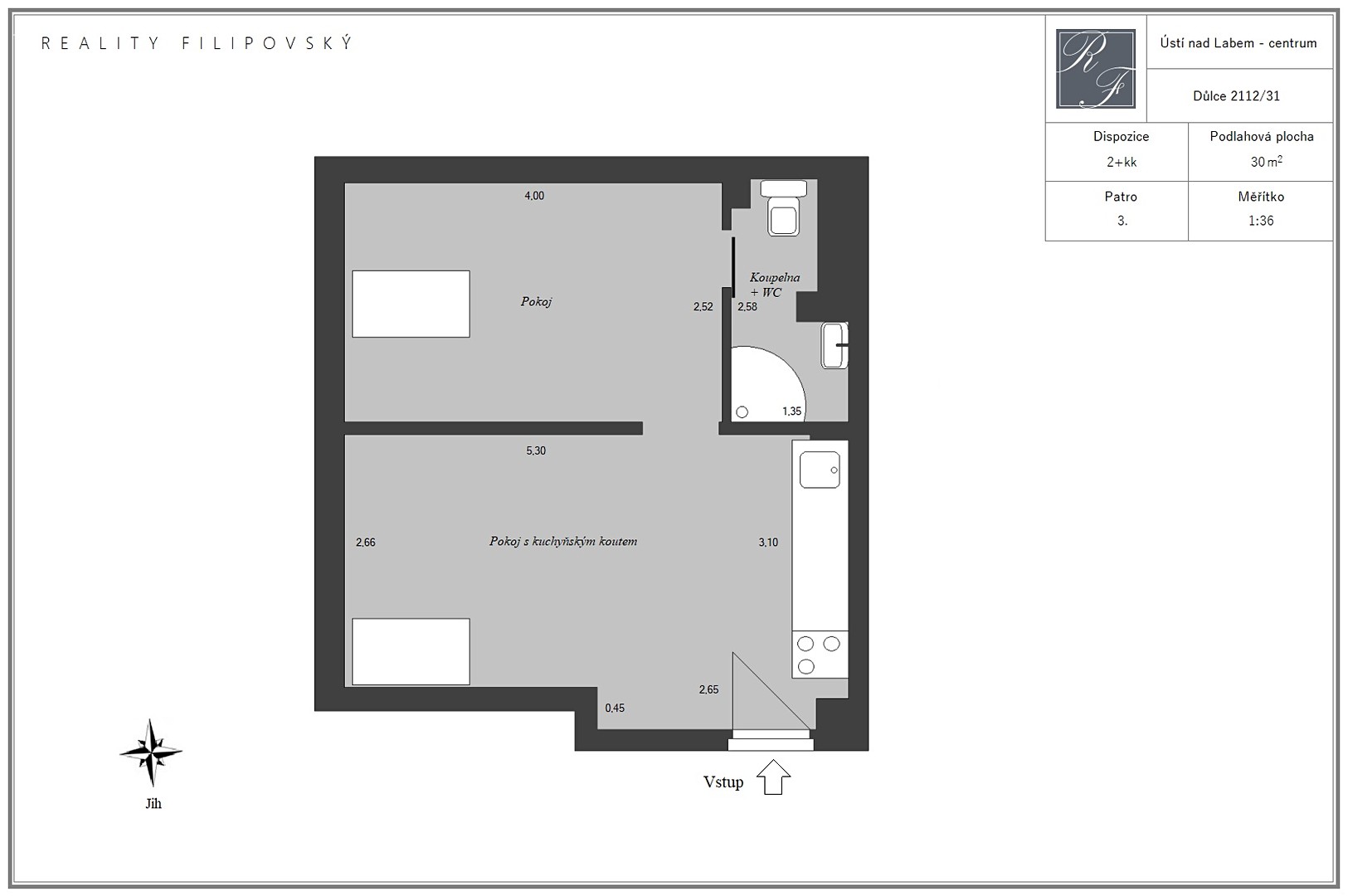 Pronájem bytu 2+kk 30 m², Důlce, Ústí nad Labem - Ústí nad Labem-centrum