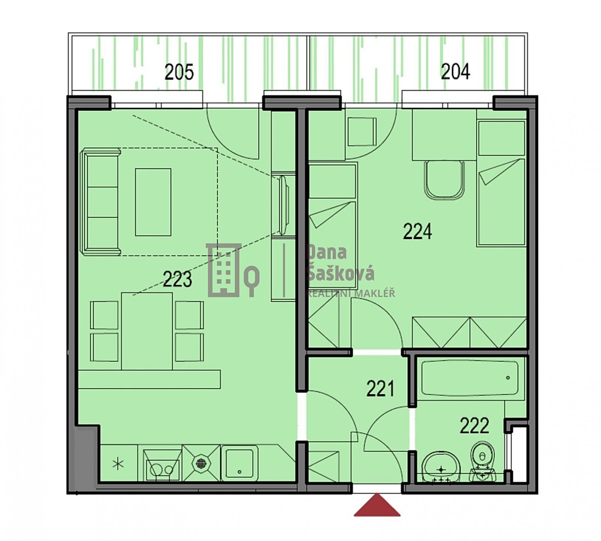 Pronájem bytu 2+kk 45 m², sídliště Vajgar, Jindřichův Hradec - Jindřichův Hradec III