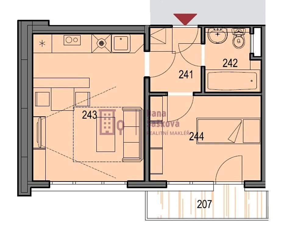 Pronájem bytu 2+kk 34 m², sídliště Vajgar, Jindřichův Hradec - Jindřichův Hradec III