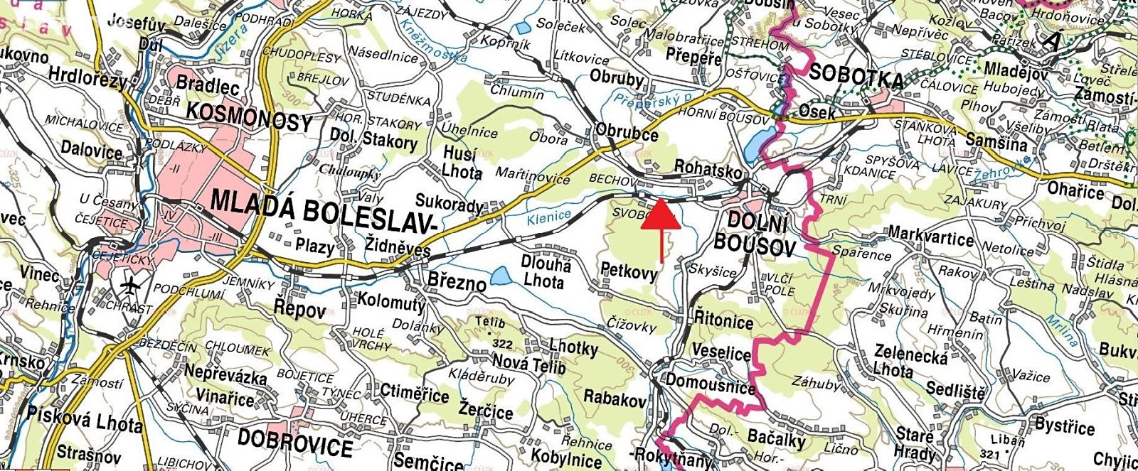 Prodej  pole 3 644 m², Dolní Bousov - Bechov, okres Mladá Boleslav